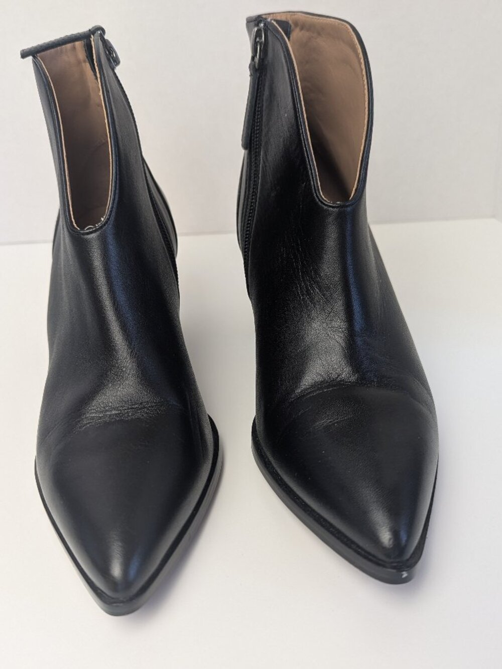 Paolo Mattei Black Leather Pointed Toe Ankle Boots Zip Booties 6.5M